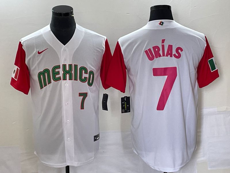 Men 2023 World Cub Mexico #7 Urias White pink Nike MLB Jersey16